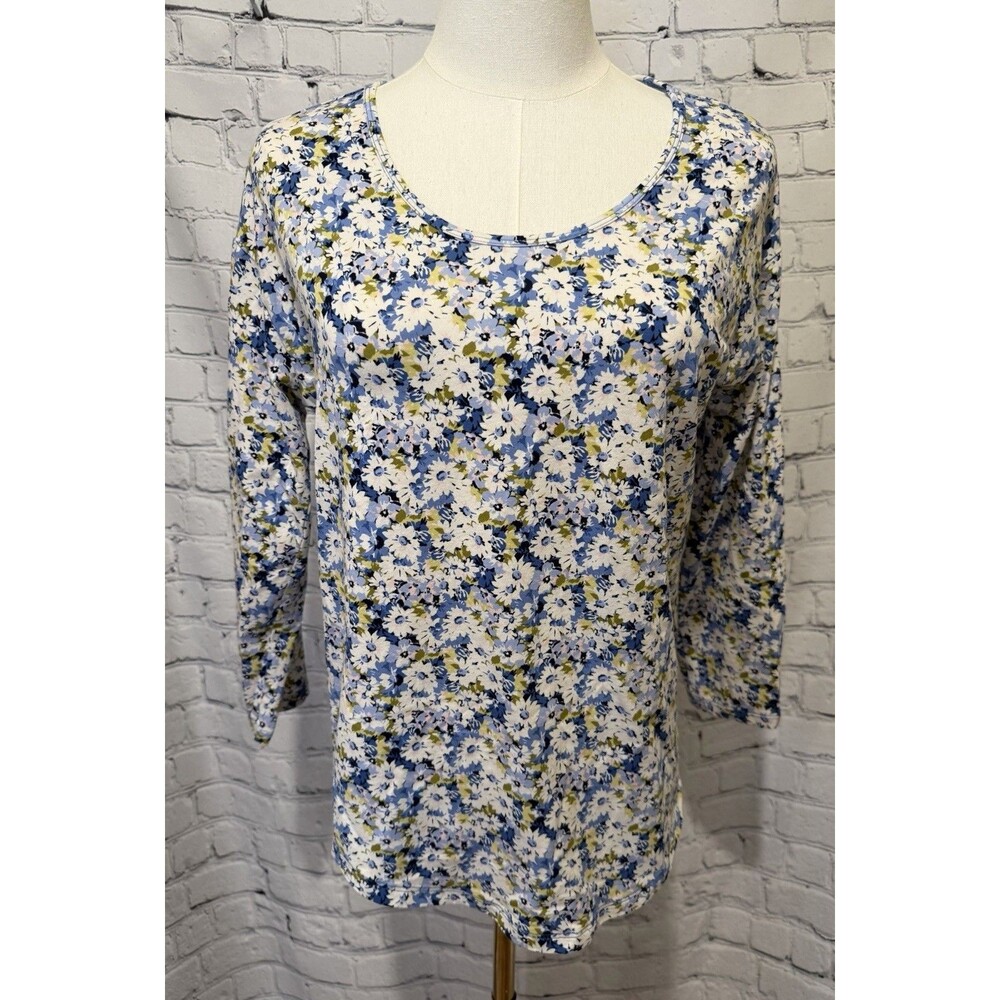 Lands End 3/4 Sleeve Lightweight Jersey Shirttail T-Shirt Floral Basic Top Small